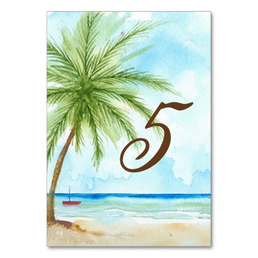 Waterverf Palm Tree Trouwtafel Kaart (Voorkant)