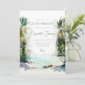 Waterverf Palm Trees Birthday Uitnodiging (Staand voorkant)