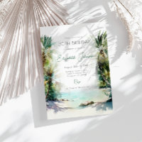 Waterverf Palm Trees Birthday Uitnodiging