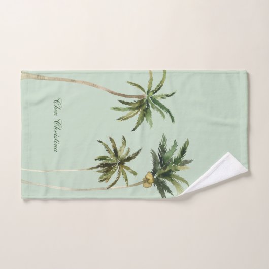 Waterverf Palm Trees Elegant Typografie Tropisch Bad Handdoek (Handdoek)