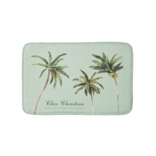 Waterverf Palm Trees Tropisch Gepersonaliseerd Badmat (Voorkant)