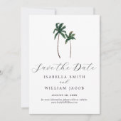 Waterverf palmbomen sparen de datum save the date (Voorkant)