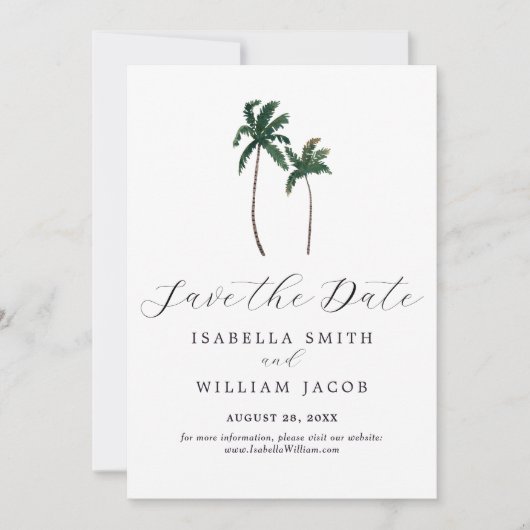 Waterverf palmbomen sparen de datum save the date (Voorkant)