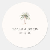 Waterverf palmboom envelop afdichting ronde sticker (Voorkant)