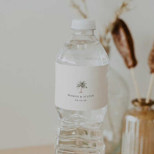 Waterverf palmboom waterfles etiket