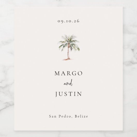 Waterverf palmboom wijn etiket (Enkel label)