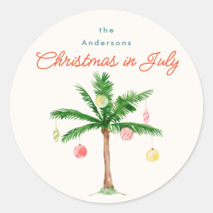 Waterverf Palmboom Xmas in juli BBQ Zomerfeest Ronde Sticker