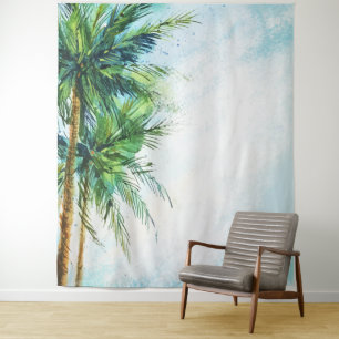 Waterverf Palmen Tropisch Strand Wandkleed
