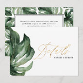 Waterverf palmenblad gebladerte & gouden huwelijks aankondiging (Voorkant / Achterkant)