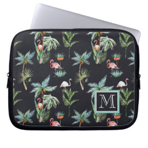 Waterverf palmpatroon Voeg je Initiaal toe Laptop Sleeve