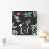 Waterverf palmpatroon | Voeg je Initiaal toe Vierkante Klok (Huis)
