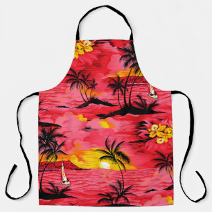 Waterverf palmsilhouet en strandpatroon schort