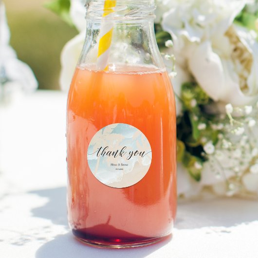 Waterverf palmstrand bruiloft Dank u Ronde Sticker