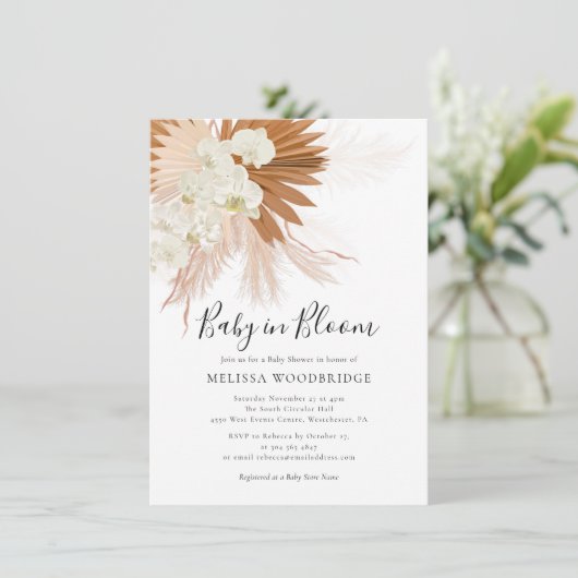 Waterverf Pampas Grass Herfst Meisje Baby shower Kaart (Staand voorkant)