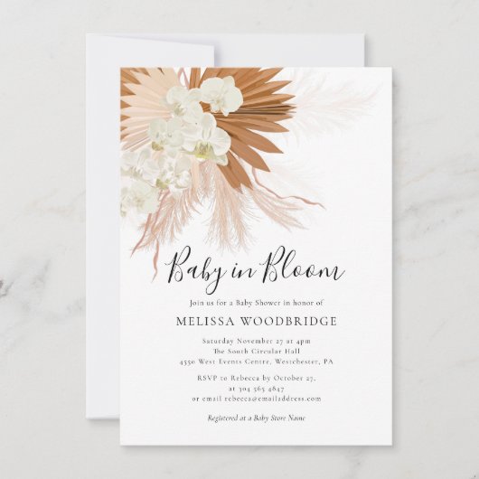 Waterverf Pampas Grass Herfst Meisje Baby shower Kaart (Voorkant)