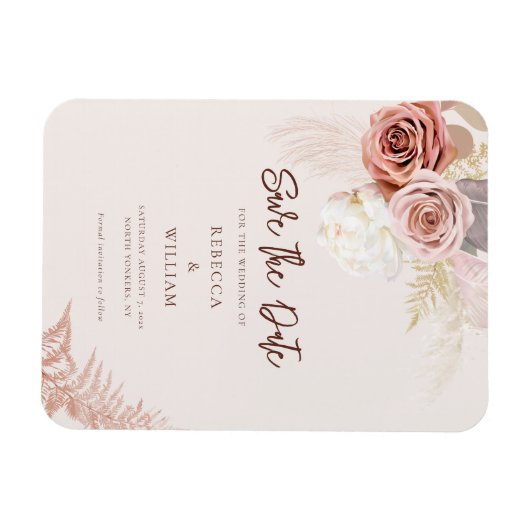 Waterverf Pampas Grass Script De datum opslaan Magneet (Horizontaal)