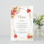 Waterverf Pampasgras Witte Bloemen Trouwmenu (Staand voorkant)