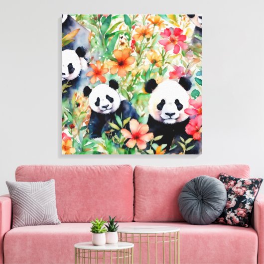 Waterverf Panda Beer Canvas Afdruk (Insitu (Woonkamer))