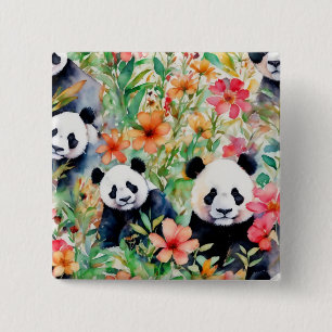 Waterverf Panda Beer Vierkante Button 5,1 Cm