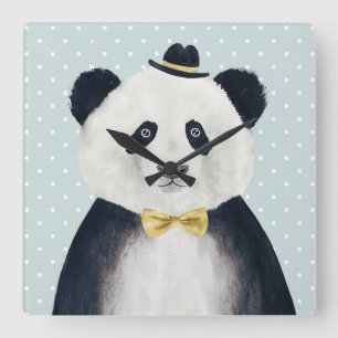 Waterverf Panda Beer Vierkante Klok