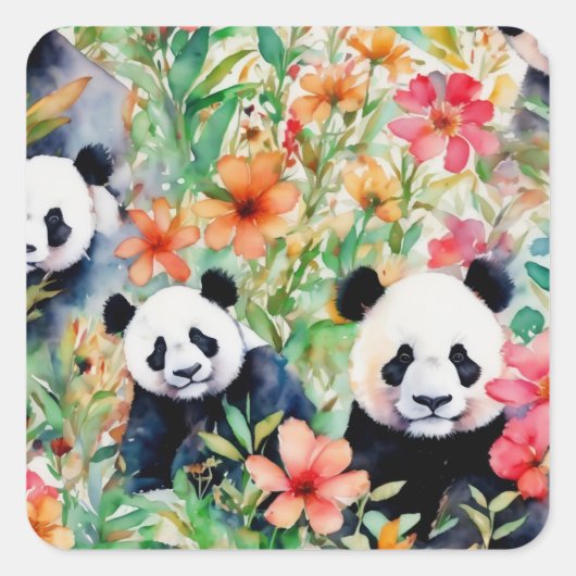 Waterverf Panda Beer Vierkante Sticker (Voorkant)