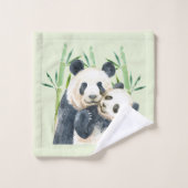 Waterverf Panda Beren Mam en Baby in Bamboo Bad Handdoek (Wasdoekje)