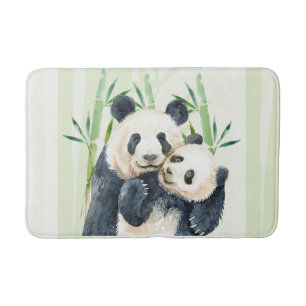 Waterverf Panda Beren Mam en Baby in Bamboo Badmat