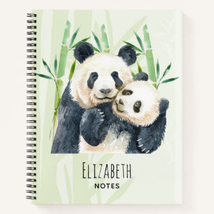 Waterverf Panda Beren Mam en Baby in Bamboo Notitieboek