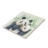 Waterverf Panda Beren Mam en Baby in Bamboo Tegeltje (Zijkant)