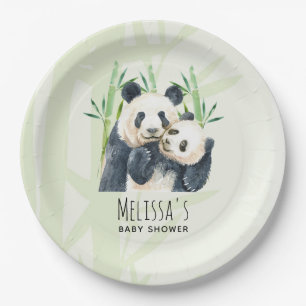 Waterverf Panda Beren Moeder & Baby Baby shower Papieren Bordje