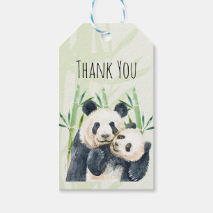 Waterverf Panda Beren Moeder & Baby Dank u Cadeaulabel