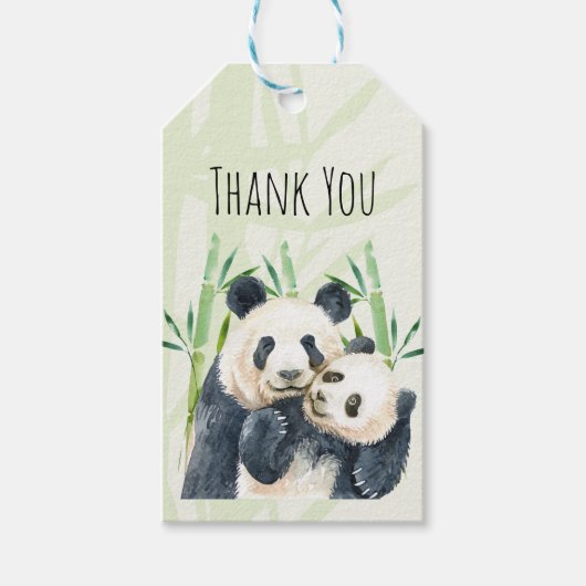 Waterverf Panda Beren Moeder & Baby Dank u Cadeaulabel (Voorkant)
