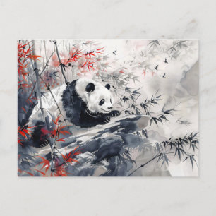 Waterverf panda en bamboe briefkaart