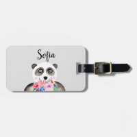Waterverf Panda en naam van Girls Beauful Flowers