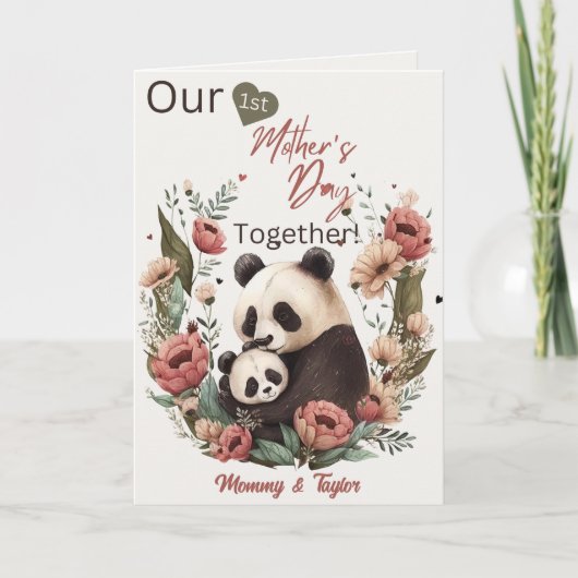 Waterverf panda en welp, eerste Moederdag Kaart (Voorkant)