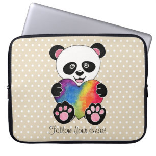 Waterverf Panda met regenbooghart Laptop Sleeve
