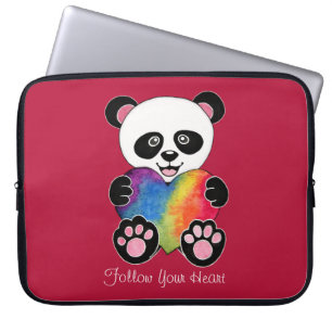 Waterverf Panda met regenbooghart Laptop Sleeve