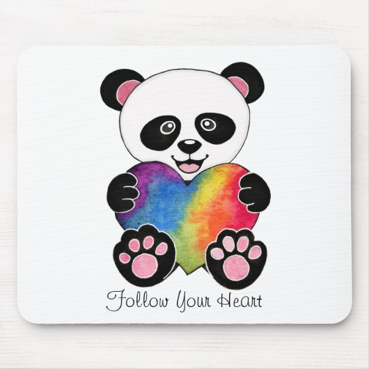 Waterverf Panda met regenbooghart Muismat (Voorkant)