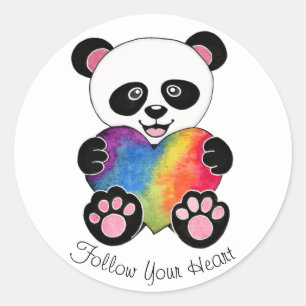 Waterverf Panda met regenbooghart Ronde Sticker