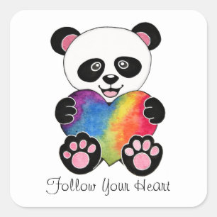 Waterverf Panda met regenbooghart Vierkante Sticker