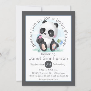 Waterverf Panda met Vlinders Baby shower Kaart