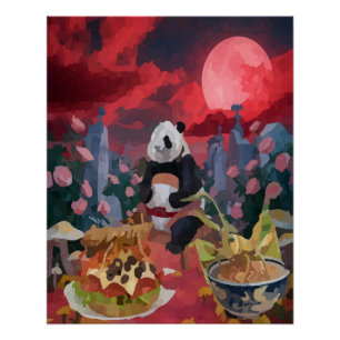 waterverf panda picknick met sprinkhaan ramen noo perfect poster