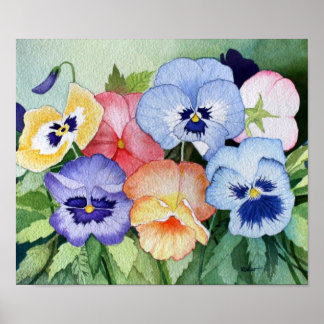 Waterverf Pansies II Kunstafdrukken Poster