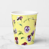  Waterverf Pansies Patroon op Geel Papieren Bekers (Voorkant)