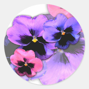 Waterverf Pansies Ronde Sticker