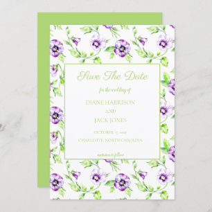 Waterverf Pansy Save the Date Wedding Kaart