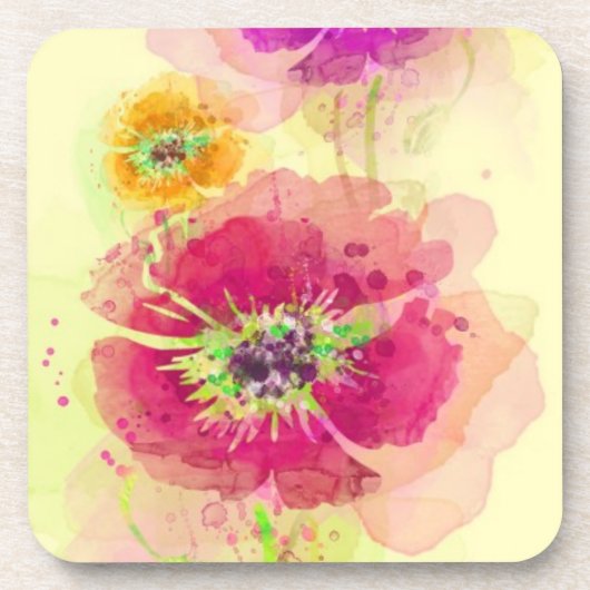 Waterverf papaver 2 onderzetter (Voorkant)