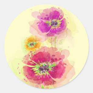 Waterverf papaver 2 ronde sticker