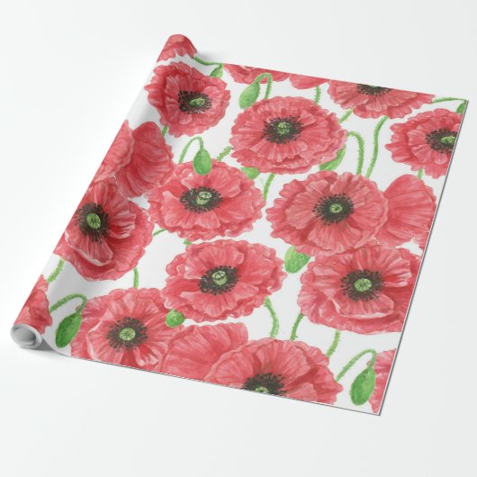Waterverf papaver cadeaupapier (Uitgerold)