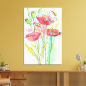 Waterverf papaver canvas afdruk (Insitu (Woonkamer))